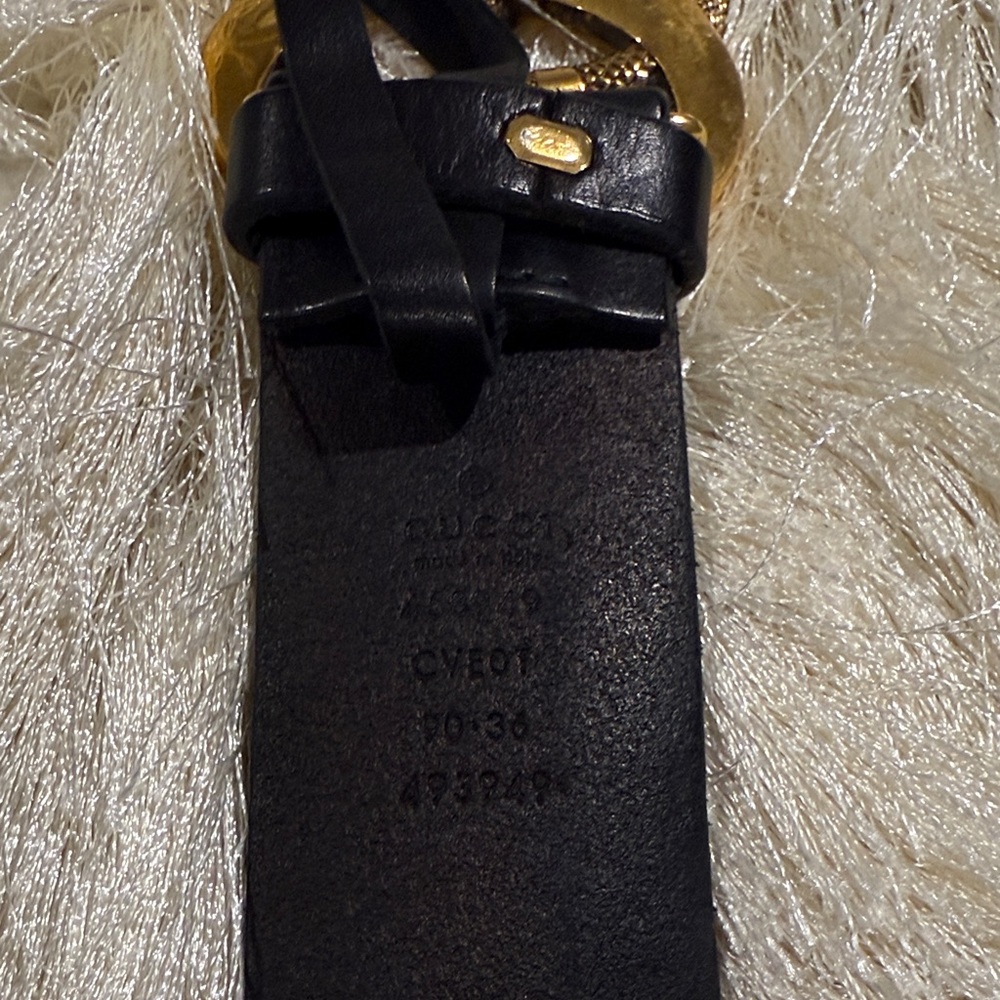 Black Leather Belt with Gold Buckle - Picture 6 of 8